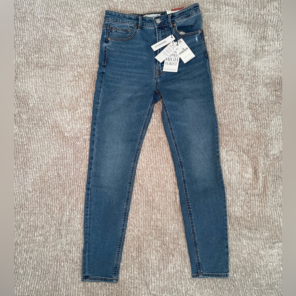 Stradivarius high waist skinny jeans in medium blue